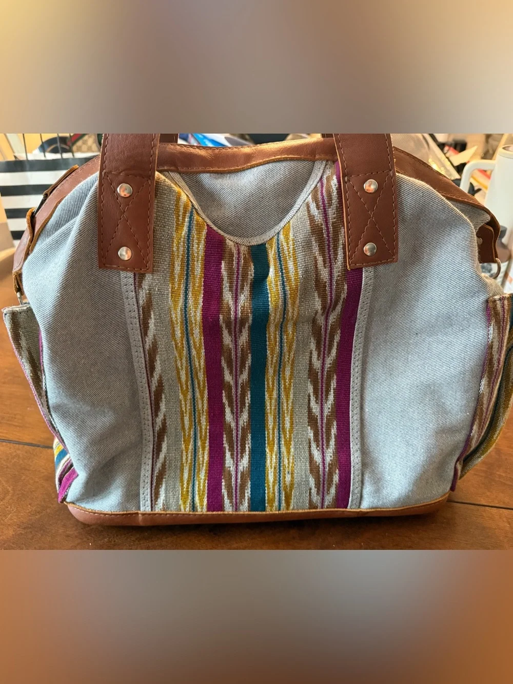 Nena & Co - Denim and Brown Leather Convertible Women’s Tote Backpack